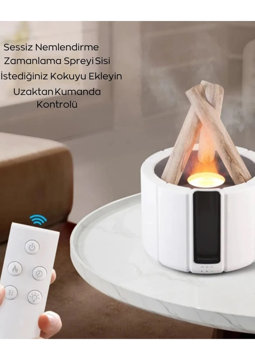 Bilişim Burada H9  Alev Görüntülü Bonfire Oda Nemlendirici Şık Tasarım Uzaktan Kumanda Kontrollü Beyaz Hava Nemlendirici Humidifer